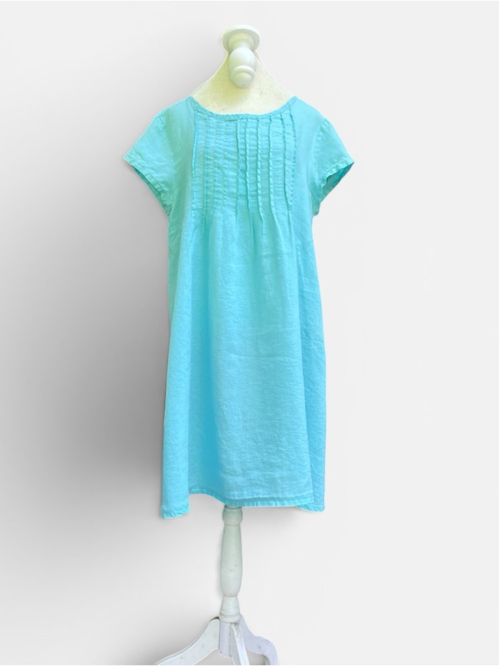 Match Point Linen Pintuck Dress in Aqua Blue Size Medium